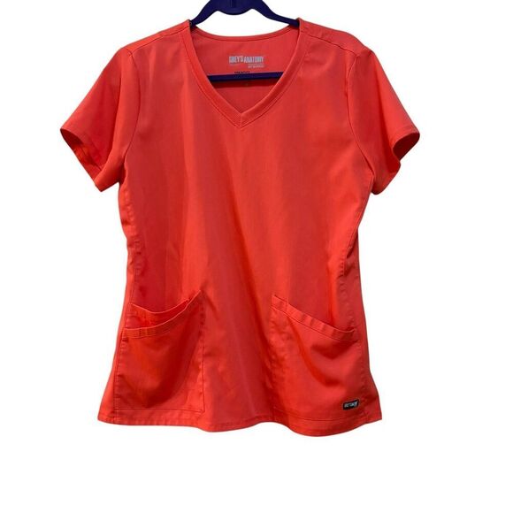 2/$30 Grey's Anatomy Scrub Top Womens Medium Orange Spandex Stretch Pockets - Picture 1 of 6